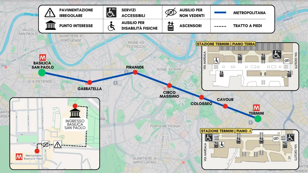 Mappa del percorso da Termini alla Basilica di San Paolo